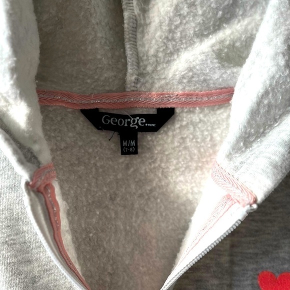 George Pink Heart Heather Grey Zip Up Hoodie Size Medium (7-8) - Picture 4 of 14